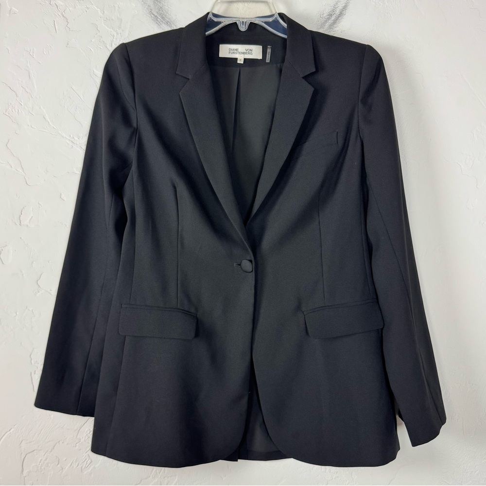 DVF Diane Von Furstenberg Blazer Suit Jacket‎ Coat Solid Black Lined Career Work